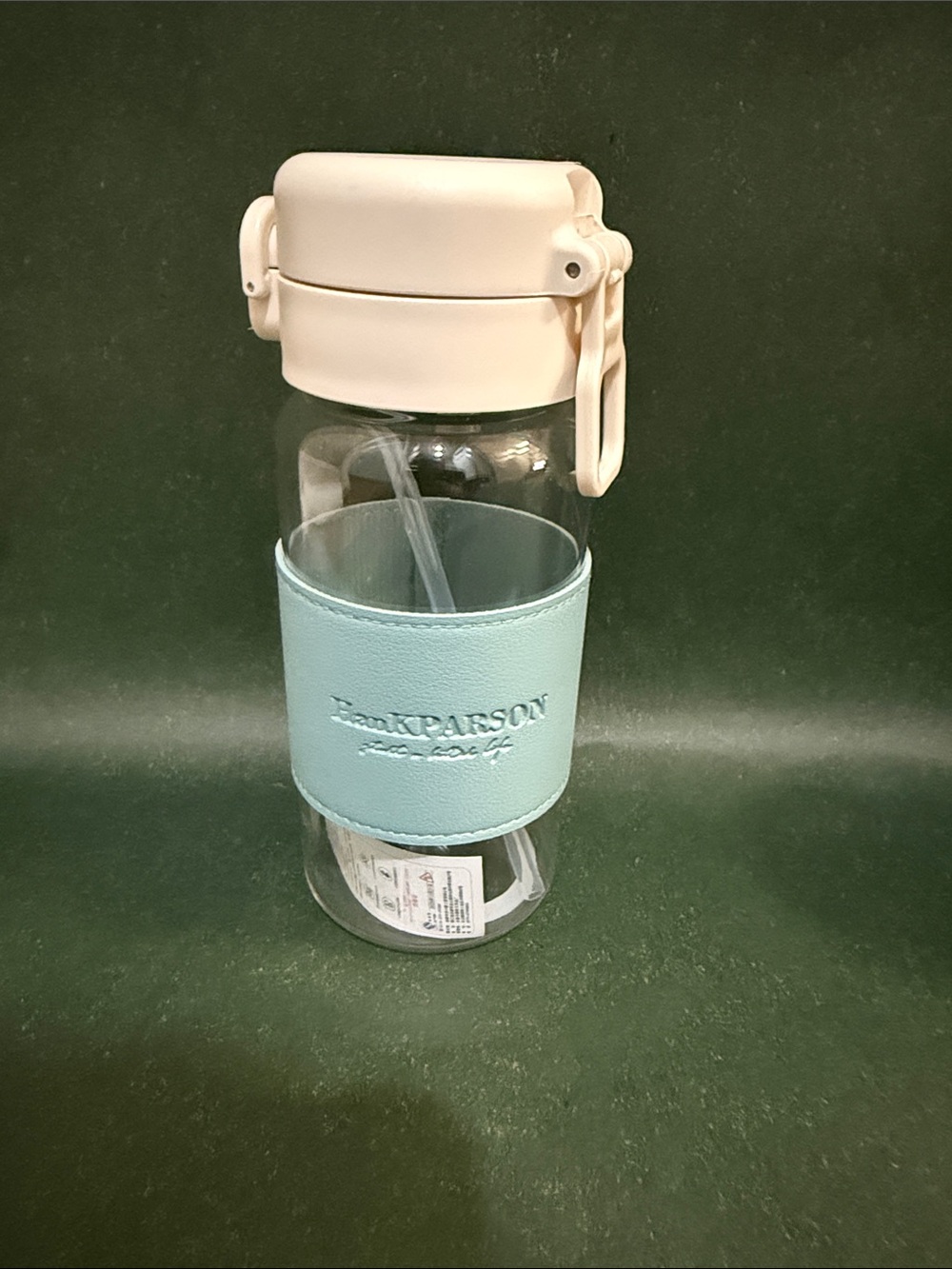 Kids Water Bottle with Mint Sleeve and Cream Lid